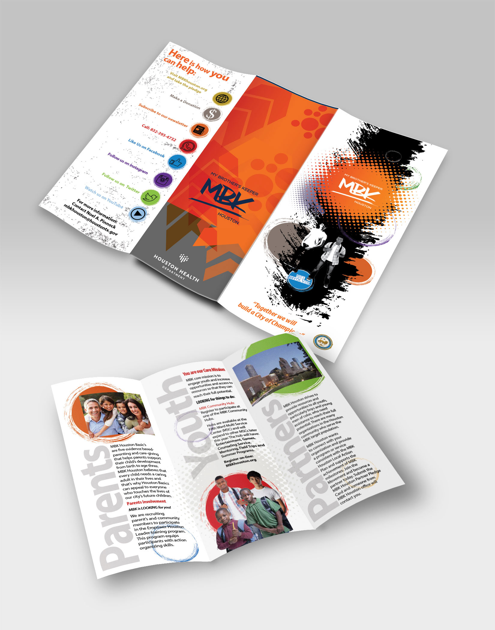 My Brother's Keeper Houston trifold brochure, exterior and interior panels.